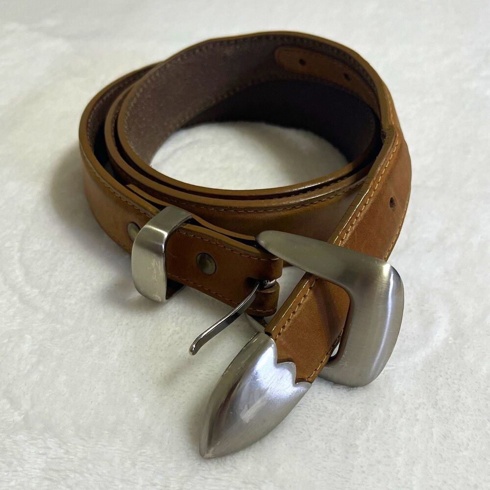 Nocona Belt Co Tan Genuine Leather Western Belt Silver Buckle Tip Size 38